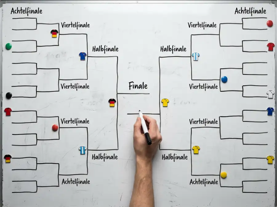 Schematischer Turnierbaum der WM 2026 mit prognostizierten Paarungen der K.o.-Runde